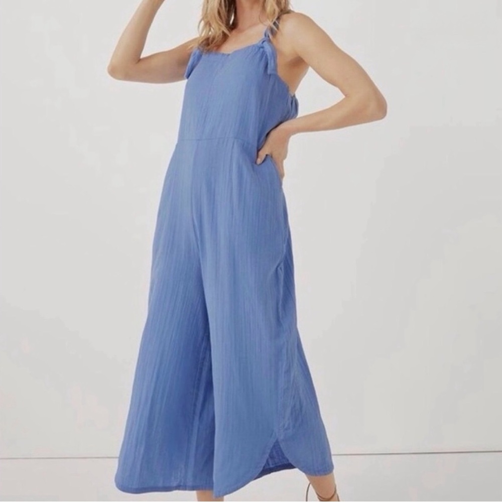 Pact organic Lightweight Wide-Leg Tie-Strap Jumpsuit in cotton gauze